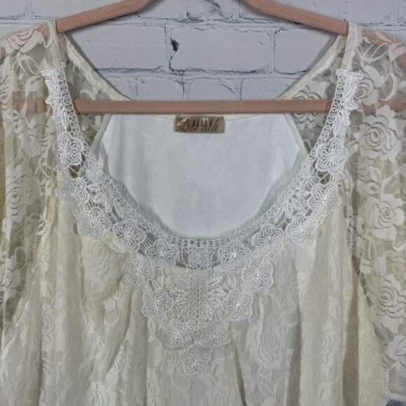 Lavish Tunic Lace Women Plus 3X Cream Romantic Femenine Crochet Cottage Blouse - Picture 3 of 11